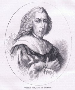 William Pitt, Earl of Chatham, kuvitus Cassells History of the United Statessta, julkaisija Cassell, Petter & Galpin, n. 1900 (litho) tekijältä American English school