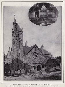 Jamestown, NY: Ensimmäinen baptistikirkko, ulko- ja sisänäkymät (m/w kuva)