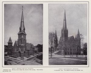 Jamestown, NY: First Presbyterian Church; Ensimmäinen metodistikirkko (m/w kuva) tekijältä American Photographer (after)