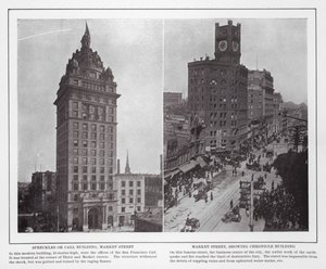 San Francisco: Spreckles tai Call Building, Market Street; Market Street, esillä Chronicle Building (m/w kuva) tekijältä American Photographer (after)