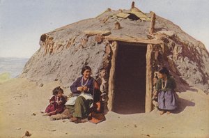 Ganadon Elle, intiaanirakennus, Albuquerque, Navajojen kuuluisin kutoja (värillinen kuva). tekijältä American Photographer