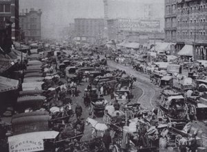 Haymarket Square täynnä hevoskärryjä, Chicago tekijältä American Photographer