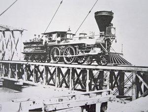 US Military Railroadsin (Union Army) veturi ylittää pukkisillan Potomac-joen yli (m/v kuva) tekijältä American Photographer