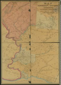 Kartta Oxfordin, Frankfordin ja Bridesburgin kaupunginosien kanssa Bristolin, N. Libertiesin ja Cheltenhamin kaupunginosien kanssa, 1849