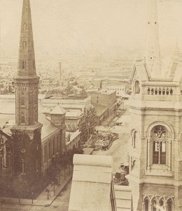 North Broad Street kaupungintalolta Castnerin leikekirjakokoelmasta, noin 1875 (valokuva). tekijältä American Photographer