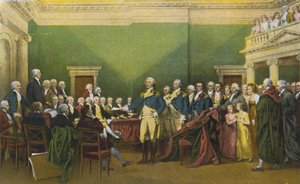 Kenraali Washingtonin eroanomus, Annapolis, 23. joulukuuta 1783 (värikuva). tekijältä American Photographer
