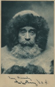 Robert Peary (1856-1920), amerikkalainen arktisen alueen tutkimusmatkailija (s/w-kuva). tekijältä American Photographer