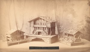 Sveitsiläiset mökit, veistetyt mallit, Philadelphia Centennial International Exhibition, 1876 (hopea-albumiprintti) tekijältä American Photographer