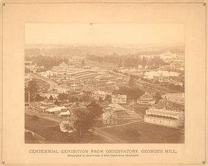 Näkymä Centennial International Exhibition -näyttelyyn, Observatoriosta, Georges Hill, Philadelphia, 1876 (hopea-albumiprintti) tekijältä American Photographer