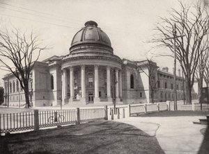 Yalen yliopisto: "Woolsey Hall vasemmalla, Yalen ruokasali oikealla (s/w kuva). tekijältä American Photographer