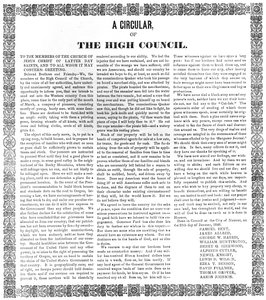 Myöhempien Aikojen Pyhien Jeesuksen Kristuksen Kirkon korkean neuvoston kiertokirje, 1846 (painettu) tekijältä American School