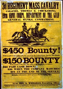 Rekrytointijuliste 3. rykmentille, Massachusetts Cavalry, 1863-65