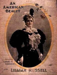 Mainos elokuvalle An American Beauty, pääosissa Lillian Russell ja ohjaajana Canary ja Lederer (värilitho) tekijältä American School