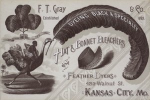 Mainos F T Greyn, hatun ja konepellin valkaisukoneista ja höyhenvärjäjistä, Kansas City, Missouri, USA (litho) tekijältä American School