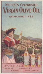 Mainos Mottets Celebred Virgin Olive Oilille, n. 1900 tekijältä American School