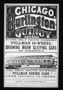 Mainos Pullman Cars of Chicagosta, n. 1875 (litho) tekijältä American School