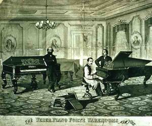 Mainos teokselle "The Weber Piano Forte", New York (litho) tekijältä American School