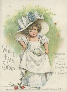 Mainos noitapähkinäsaippualle, lääke- ja WC-saippualle, 1894 tekijältä American School