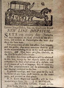 Mainos New Line Dispatchille, The New York Journal & Patriotic Register, 6. huhtikuuta 1793 (painettu) tekijältä American School