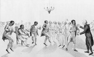 Afroamerikkalaiset juhlassa The Echo -elokuvan kuvernööri John Hancockin (1737-93) kanssa muiden Richard Alsopin (1761-1815) runojen kanssa 1807 tekijältä American School