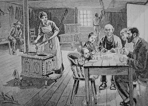 Amerikkalainen kotitila (kaiverrus) tekijältä American School