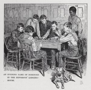 Domino-iltapeli Newsboysin majoitustalossa (litho) tekijältä American School