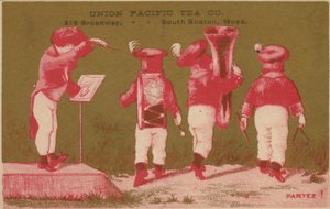 Bändi, joka mainostaa Union Pacific Tea Co:ta Etelä-Bostonissa tekijältä American School