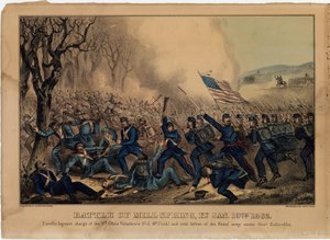 Battle of Mill Spring, Ky. 19. tammikuuta 1862, pub. kirjoittanut Currier & Ives, n. 1862