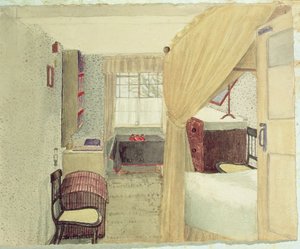Makuuhuoneen sisustus Albanyssa, New Yorkissa, 1861 (wc kynällä paperille) tekijältä American School