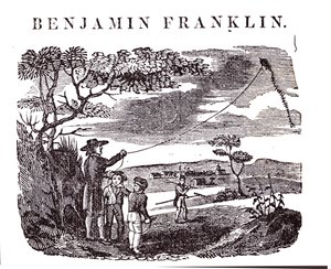 Benjamin Franklin (1706-90) suorittaa leijakokeilunsa tekijältä American School