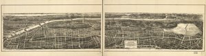 Lintuperspektiivikuva New Yorkin kaupungin 23. ja 24. seurakunnan osasta, joka sijaitsee länteen New Yorkin ja Harlem Railroadista, sekä Grand Boulevardista ja Concoursesta, jotka yhdistävät Manhattanin saaren Harlem-joen pohjoispuolella sijaitsevaan puist tekijältä American School