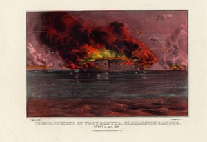 Fort Sumterin pommitukset, Charleston Harbor, 12. ja 13. huhtikuuta 1861, pub. kirjoittanut Currier & Ives, n. 1861 tekijältä American School