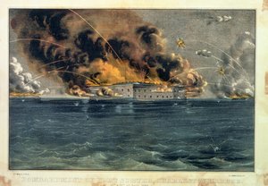 Fort Sumterin pommitukset, Charleston Harbour, 12. ja 13. huhtikuuta 1861, pub. kirjoittanut Currier und Ives tekijältä American School