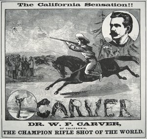 Champion Rifle Shot of the World -juliste, jossa on mukana Doc Carver (1840-1927) n. 1885 (kaiverrus) tekijältä American School