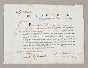 Kolme puntaa ja kolmetoista shillingiä Joseph Williamsille, 13. marraskuuta 1783 tekijältä American School