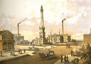 Chicago Water Works, Chicago Illustrated, James W. Sheahanin kirjalliset kuvaukset, julkaisija Jevne & Almini, Chicago, 1866-67 tekijältä American School