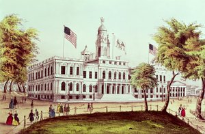 Kaupungintalo, New York, kaiverrus Nathaniel Currier (1813-88) tekijältä American School