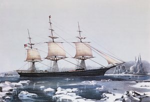 Clipper Ship Red Jacket jäällä Cape Hornin edustalla matkalla Australiasta Liverpooliin, julkaisija Currier und Ives, 1854