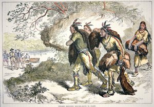 Colonial Fur Traders (värillinen kaiverrus) tekijältä American School