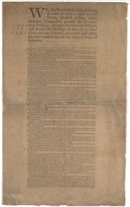 Perustuslaki, ensimmäinen painos, painanut Dunlap & Claypoole, 17.-19. syyskuuta 1787 (katso GLC 695934 sivua 2) tekijältä American School