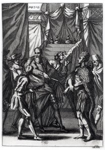 Cortes ja Montezuma, Antonio de Solis y Rivadeneira Solisin teoksesta "Meksikon valloituksen historia", 1691 tekijältä American School