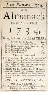 Kansi köyhästä Richardista, almanakista, 1734 (painettu) tekijältä American School