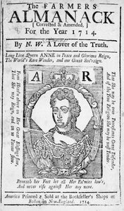 The Farmers Almanackin kansilehti, julkaistu 1714 (painettu) tekijältä American School