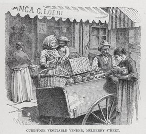 Curbstone Vegetable Vender, Mulberry Street (litho) tekijältä American School