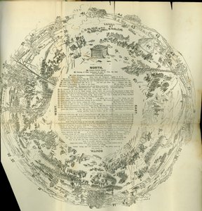 Cycloraman taitettava kartta, jossa on yksityiskohtaiset tiedot Suuren kapinan historiasta, n. 1870