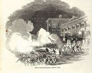 Mielenosoitus Jersey Cityssä Texasin yhdysvaltojen liittämisen puolesta, kuva Illustrated London Newsista, 22. maaliskuuta tekijältä American School