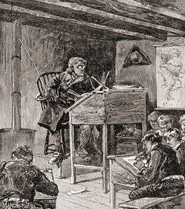 Koulutus 1700- ja 1800-luvuilla, "Maamme historiasta", julkaistu 1905 (puukaiverrus) tekijältä American School