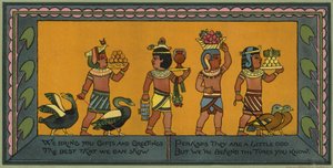 Egypti-teemainen joulukortti (väri litho) tekijältä American School