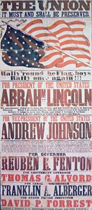 Vaalikampanjan juliste Abraham Lincolnille (1809-65) presidentille ja Andrew Johnsonille (1808-75) varapresidentille tekijältä American School