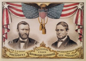Yhdysvaltain presidentinvaalien 1868 vaalijuliste, joka kuvaa Ulysses S. Grantia ja Schuyler Colfaxia, 1868
